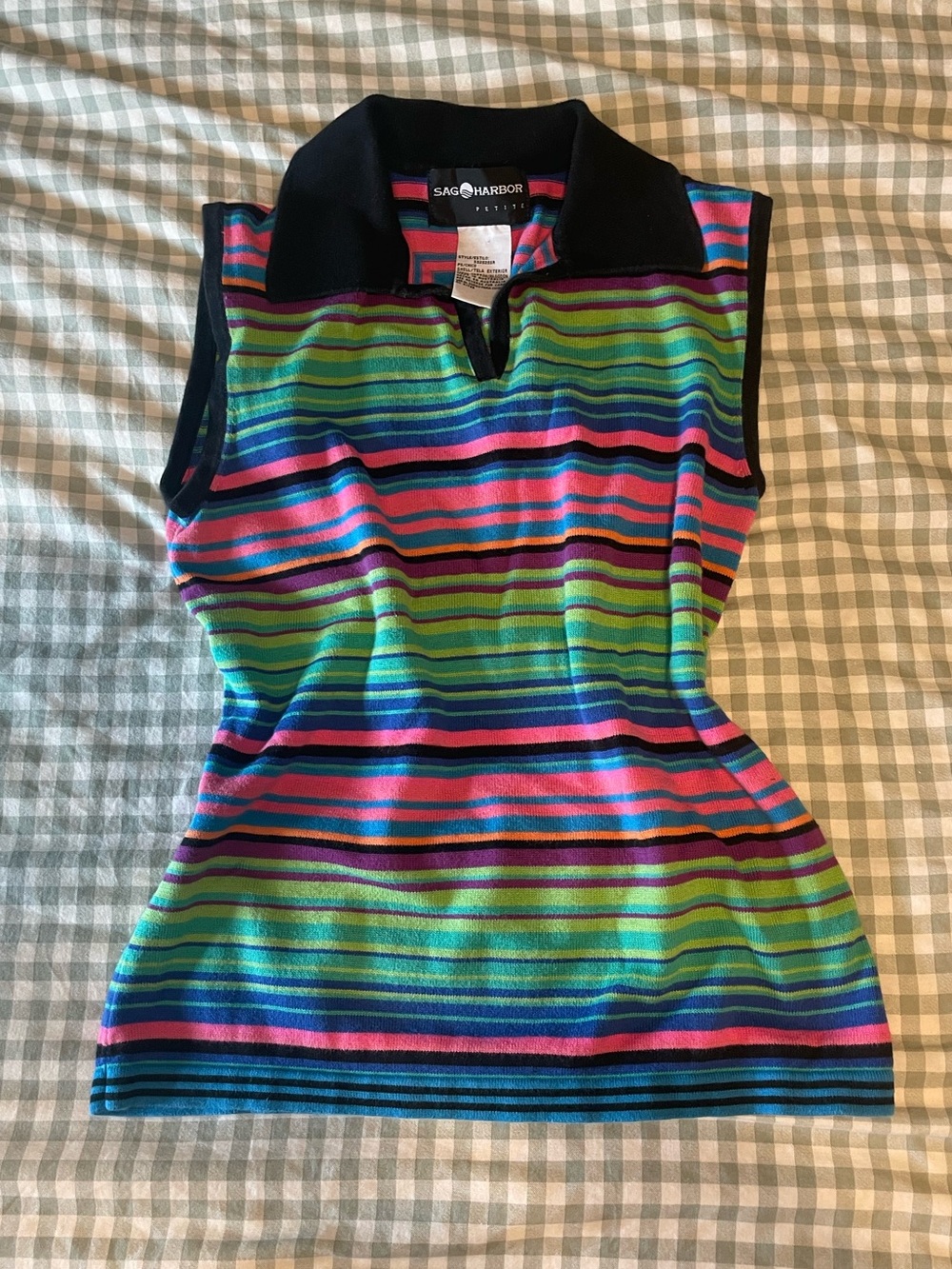 Vintage Sag Harbor Striped Sleeveless Polo Top Petite Small 100% Cotton 90s Y2K
